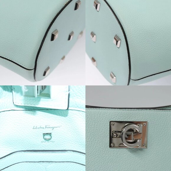 Salvatore Ferragamo Gancini Shoulder Bag Leather Silver Peppermint Auth BD070AV - Picture 16 of 16